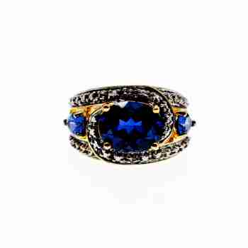 Sky Jewelry Серебряное кольцо в позолоте с сапфирами