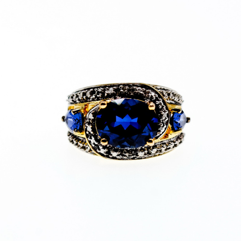 Sky Jewelry Серебряное кольцо в позолоте с сапфирами