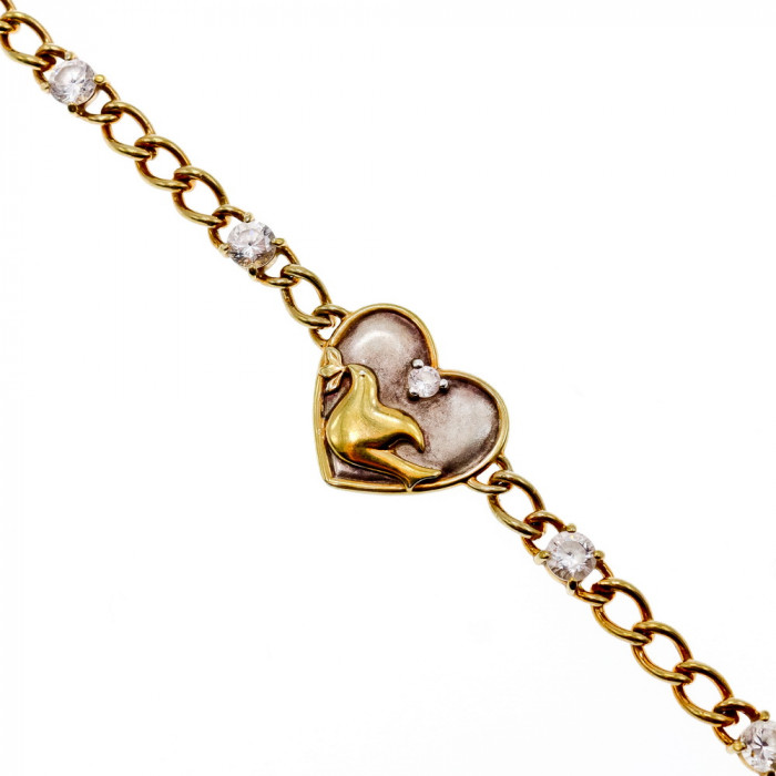 Sky Jewelry Серебряный браслет в позолоте с фианитами  Сердце ласточки