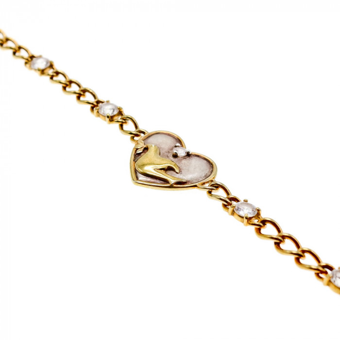 Sky Jewelry Серебряный браслет в позолоте с фианитами  Сердце ласточки
