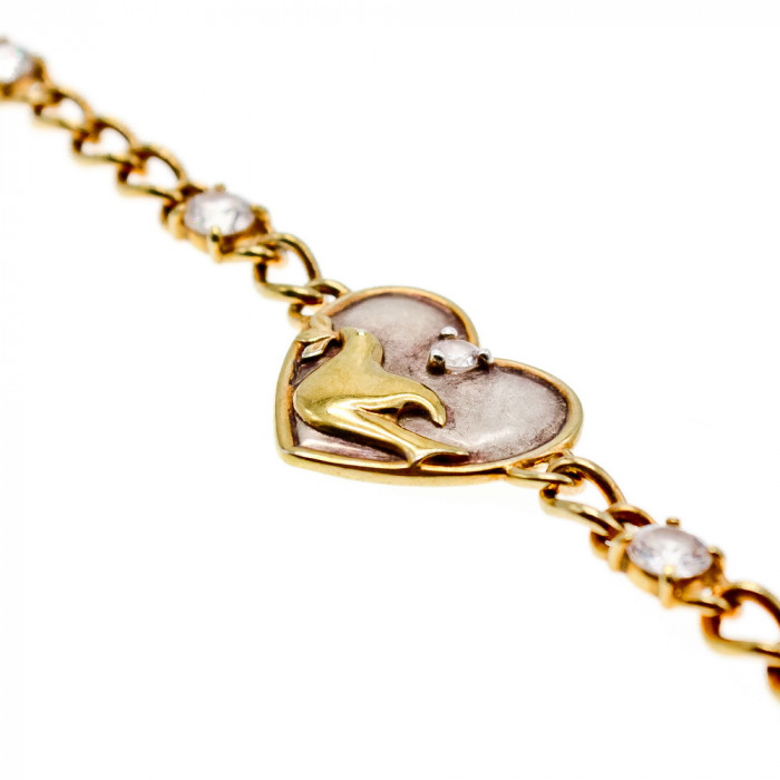 Sky Jewelry Серебряный браслет в позолоте с фианитами  Сердце ласточки