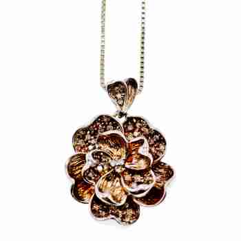 Sky Jewelry Серебряная цепочка с кулоном с белыми сапфирами  Цветы