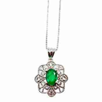 Sky Jewelry Серебряная цепочка с кулоном с изумрудом и бериллами