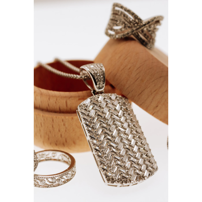 Sky Jewelry Серебряная цепочка с кулоном фианиты  Шарм