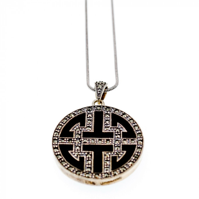 Sky Jewelry Серебряная цепочка с кулоном агат и марказиты