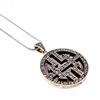 Sky Jewelry Серебряная цепочка с кулоном агат и марказиты