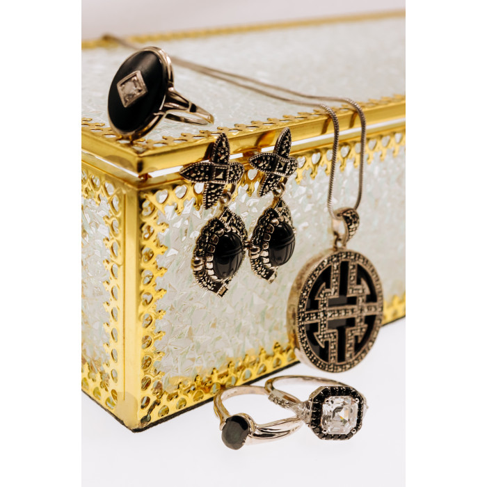 Sky Jewelry Серебряная цепочка с кулоном агат и марказиты