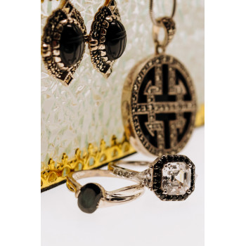 Sky Jewelry Серебряная цепочка с кулоном агат и марказиты