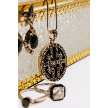 Sky Jewelry Серебряная цепочка с кулоном агат и марказиты