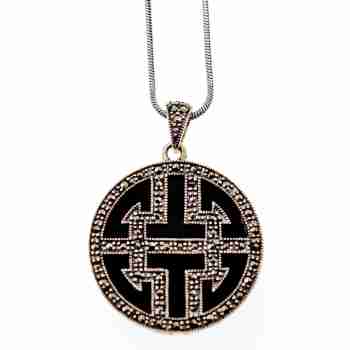 Sky Jewelry Серебряная цепочка с кулоном агат и марказиты