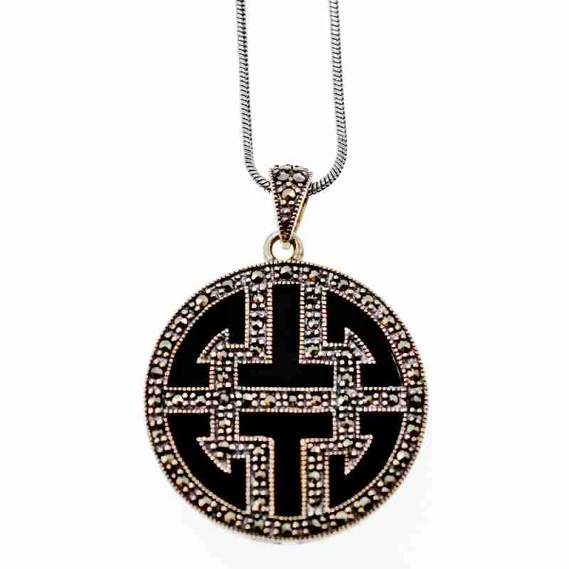 Sky Jewelry Серебряная цепочка с кулоном агат и марказиты