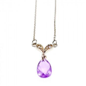Sky Jewelry Серебряное ожерелье с аметистом и фианитами