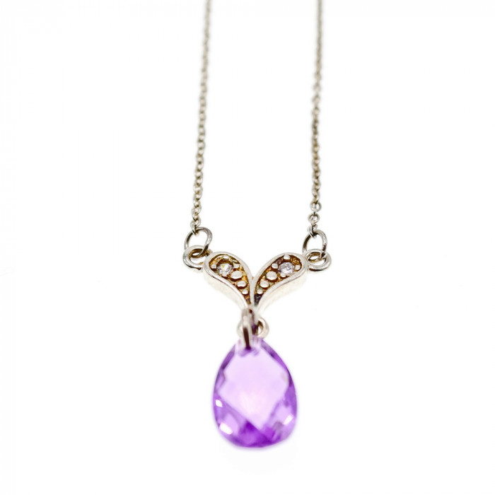 Sky Jewelry Серебряное ожерелье с аметистом и фианитами