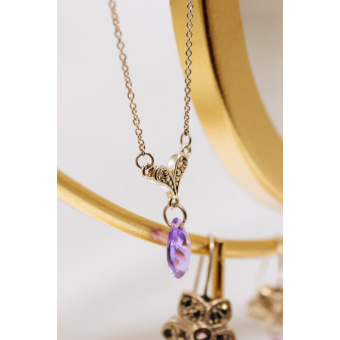 Sky Jewelry Серебряное ожерелье с аметистом и фианитами
