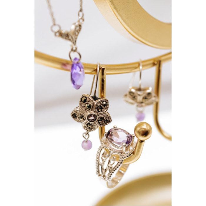 Sky Jewelry Серебряное ожерелье с аметистом и фианитами