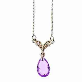 Sky Jewelry Серебряное ожерелье с аметистом и фианитами