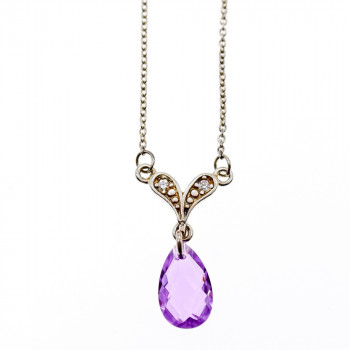 Sky Jewelry Серебряное ожерелье с аметистом и фианитами