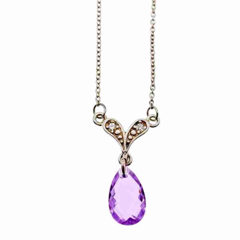 Sky Jewelry Серебряное ожерелье с аметистом и фианитами