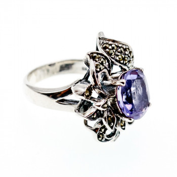 Sky Jewelry Серебряное кольцо с аметистом и марказитом