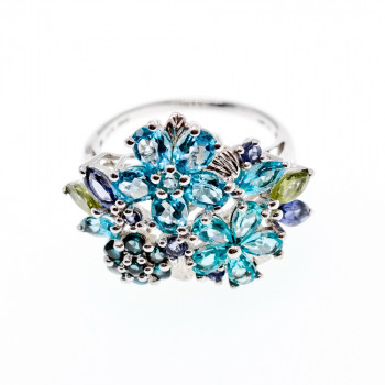 Sky Jewelry Серебряное кольцо с топазом хризолитом шпинелью и танзнитом