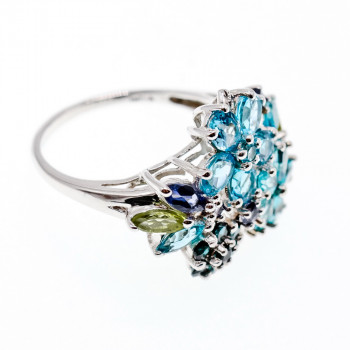 Sky Jewelry Серебряное кольцо с топазом хризолитом шпинелью и танзнитом