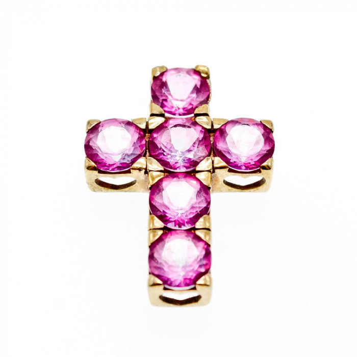 Sky Jewelry Серебряный крестик в позолоте с розовыми топазами