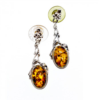Sky Jewelry Серебряные серьги с янтарем