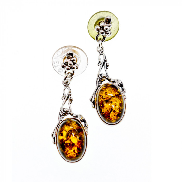 Sky Jewelry Серебряные серьги с янтарем