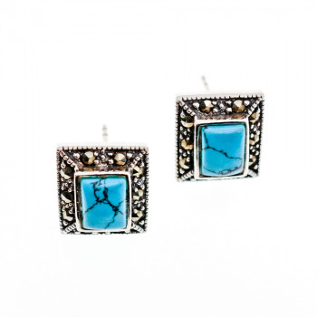 Sky Jewelry Серебряные серьги с бирюзой и марказитом