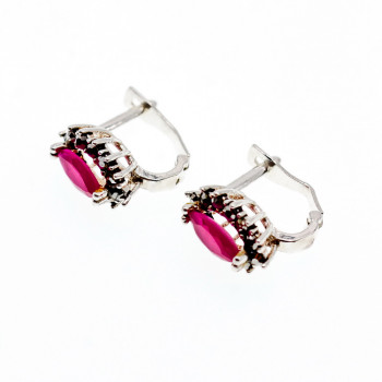 Sky Jewelry Серебряные серьги с рубином и марказитами  Романтика