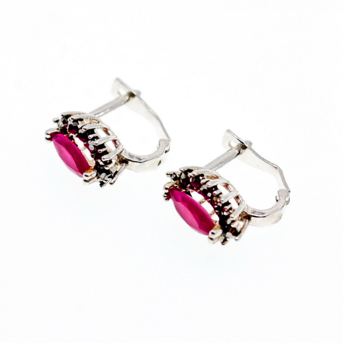 Sky Jewelry Серебряные серьги с рубином и марказитами  Романтика