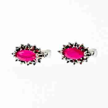 Sky Jewelry Серебряные серьги с рубином и марказитами  Романтика