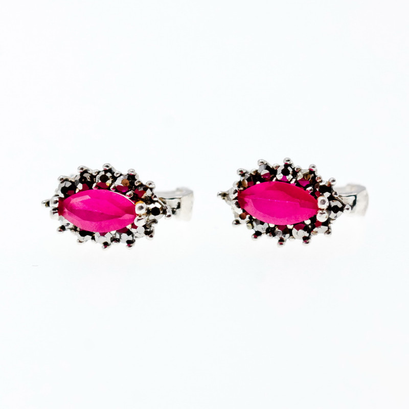 Sky Jewelry Серебряные серьги с рубином и марказитами  Романтика