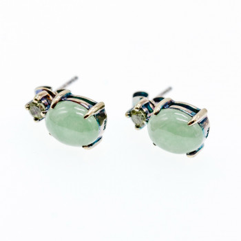 Sky Jewelry Серебряные серьги с нефритом и хризолитом