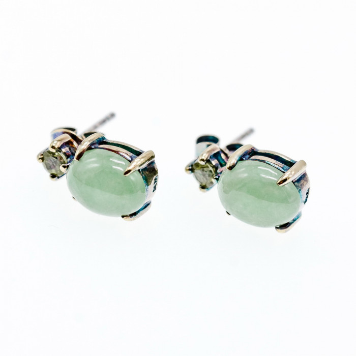 Sky Jewelry Серебряные серьги с нефритом и хризолитом