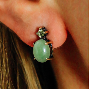 Sky Jewelry Серебряные серьги с нефритом и хризолитом