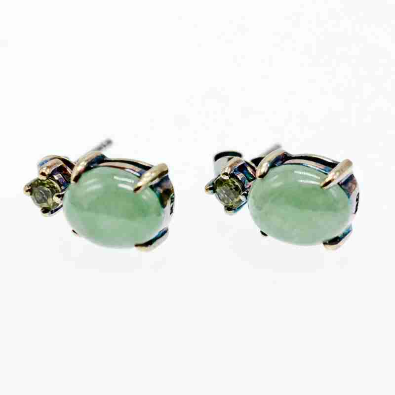 Sky Jewelry Серебряные серьги с нефритом и хризолитом