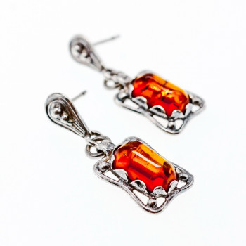 Sky Jewelry Винтажные серебряные серьги с янтарем