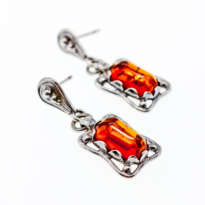 Sky Jewelry Винтажные серебряные серьги с янтарем