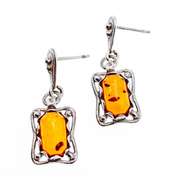 Sky Jewelry Винтажные серебряные серьги с янтарем