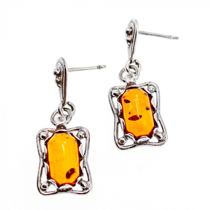 Sky Jewelry Винтажные серебряные серьги с янтарем