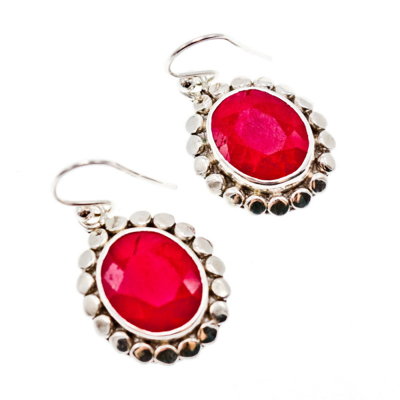 Sky Jewelry Серебряные серьги с рубином  Идеал