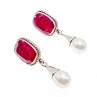 Sky Jewelry Серебряные серьги с рубином и жемчугом Винтаж