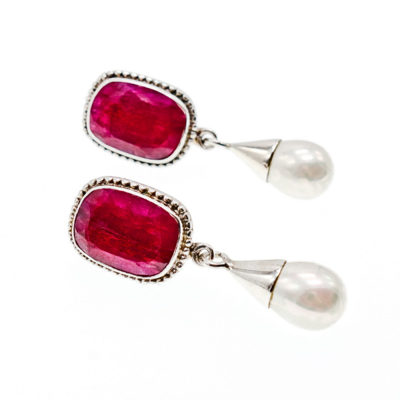 Sky Jewelry Серебряные серьги с рубином и жемчугом Винтаж