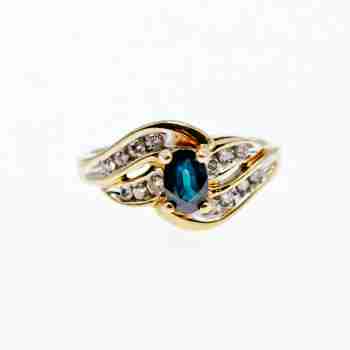 Sky Jewelry Золотое кольцо с сапфиром и бриллиантами  Идеал
