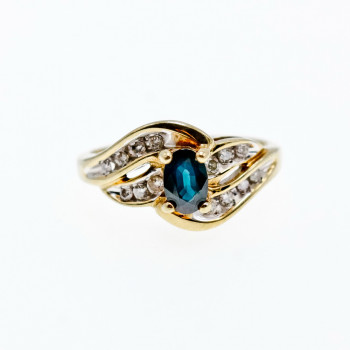 Sky Jewelry Золотое кольцо с сапфиром и бриллиантами  Идеал