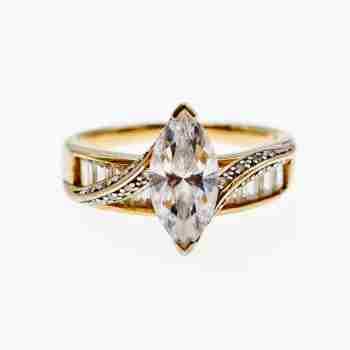 Sky Jewelry Серебряное кольцо в позолоте с фианитами  Маркиз