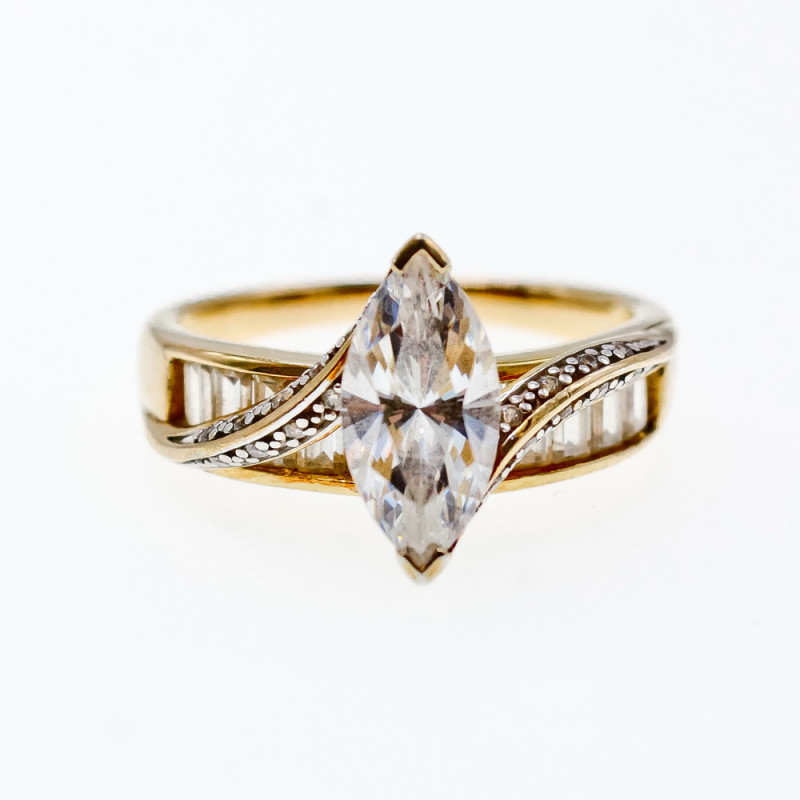 Sky Jewelry Серебряное кольцо в позолоте с фианитами  Маркиз