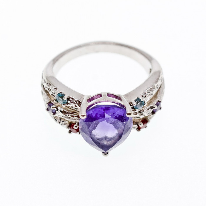 Sky Jewelry Серебряное кольцо с разноцветными турмалинами