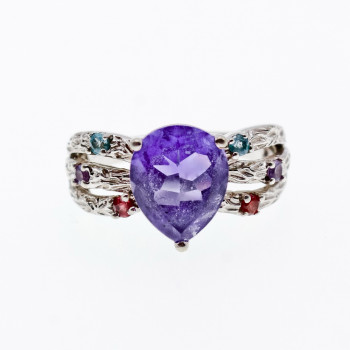 Sky Jewelry Серебряное кольцо с разноцветными турмалинами